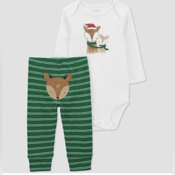 Carter's Christmas Deer Onesie & Pants Set and 2 pair socks NEW - Picture 3 of 8